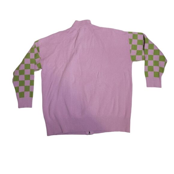 KAWAII pink and green checkered oversized‎ zip up cardigan sweater M - Picture 3 of 7